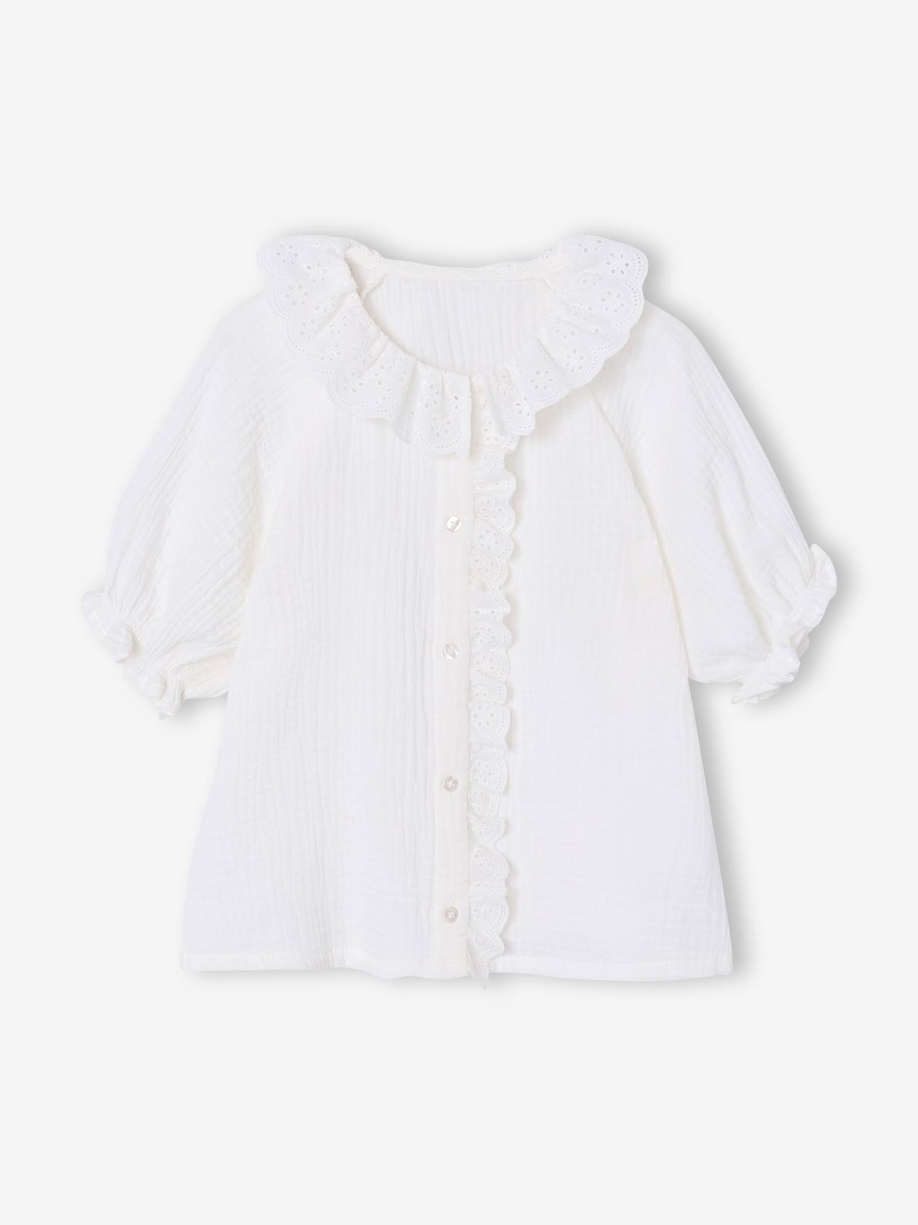 Chemise fille broderie anglaise écru