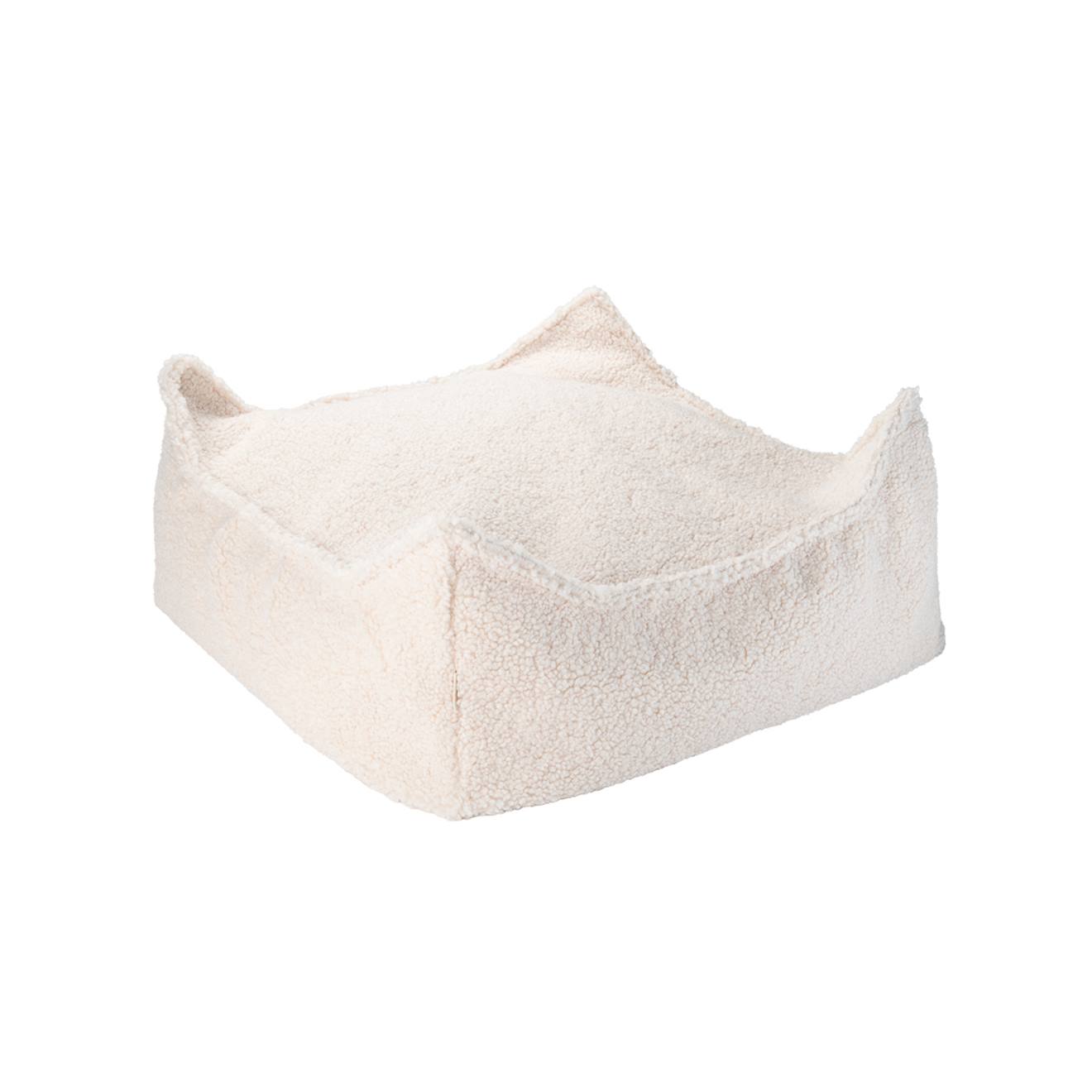 Pouf Enfant Ottoman Carré - Coussin De Sol Déhoussable En Teddy Cream White