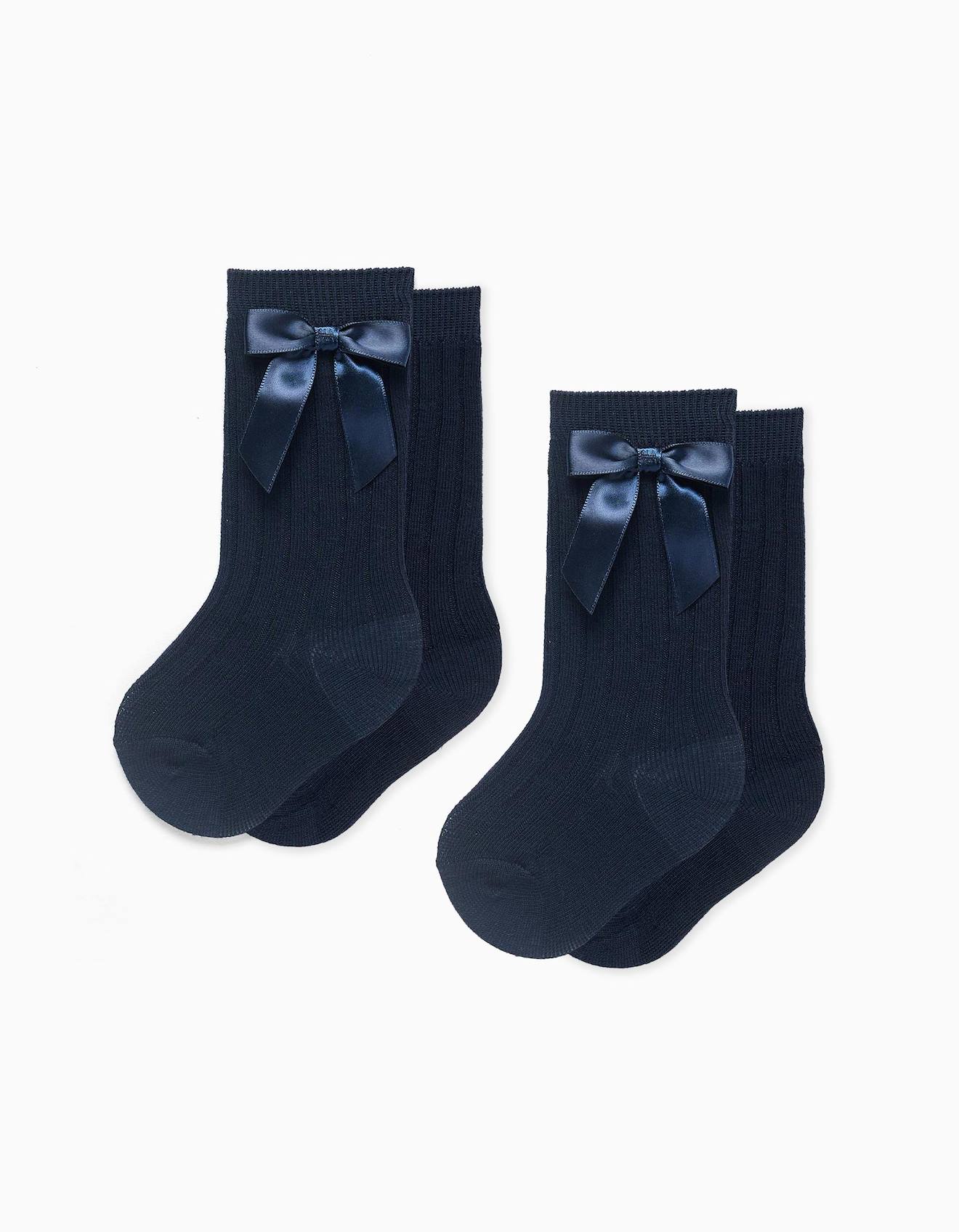 Pack De 2 Paires De Chaussettes Hautes Côtelées Avec Nœud Bleu Foncé