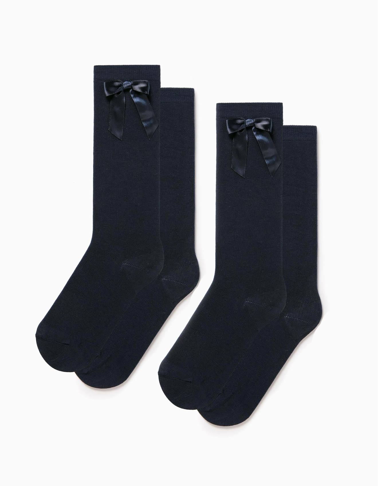Pack De 2 Paires De Chaussettes Hautes Côtelées Avec Nœud Bleu Foncé