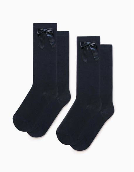 Fille-Sous-vêtement-Pack de 2 paires de chaussettes hautes côtelées avec nœud
