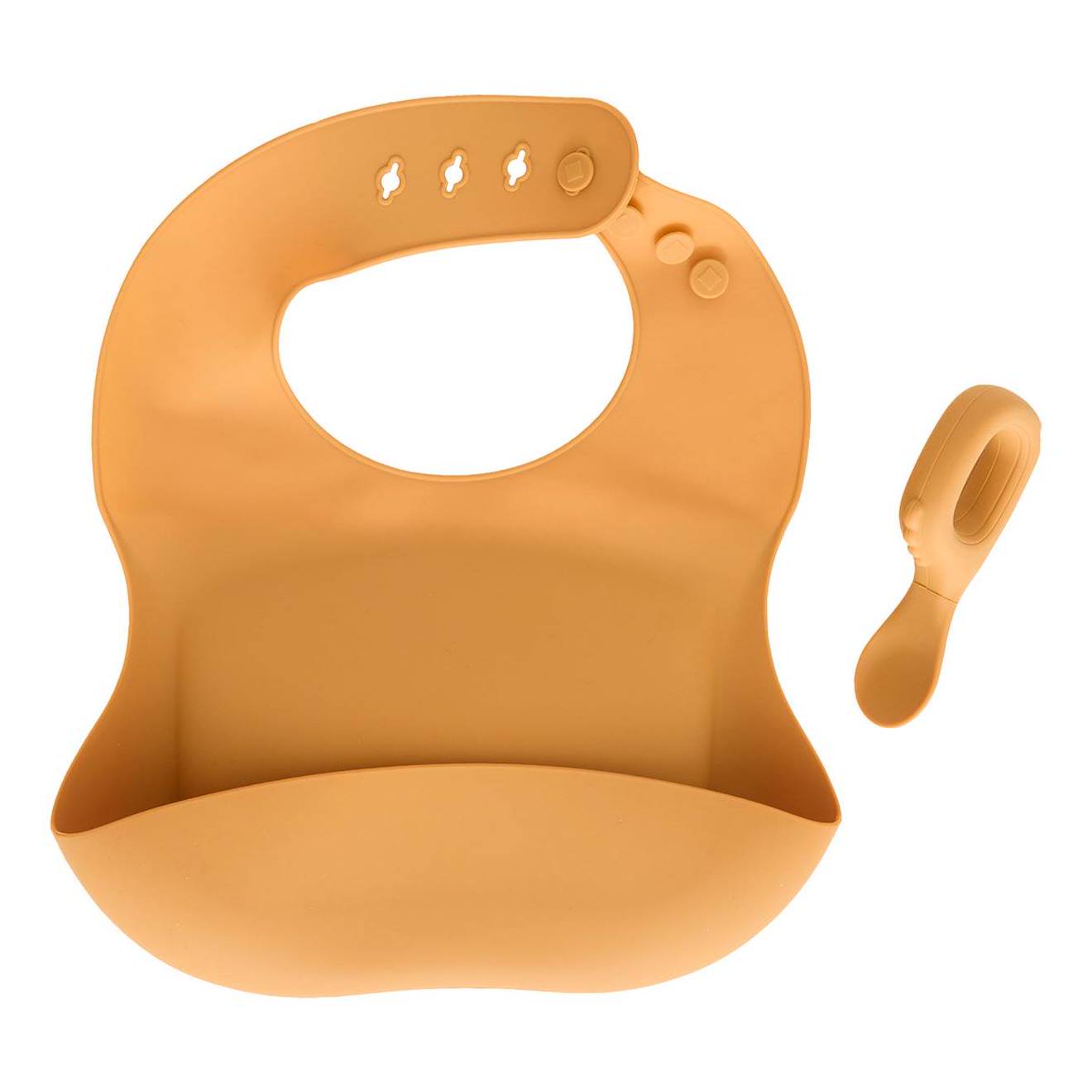 Set Bavoir Et Cuillère Yum Silicone Bleu Ocre