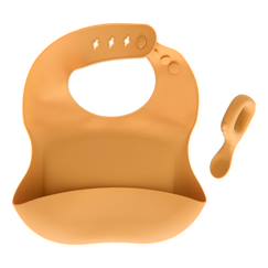 Puériculture-Repas-Vaisselle, coffret repas-Set bavoir et cuillère yum silicone bleu