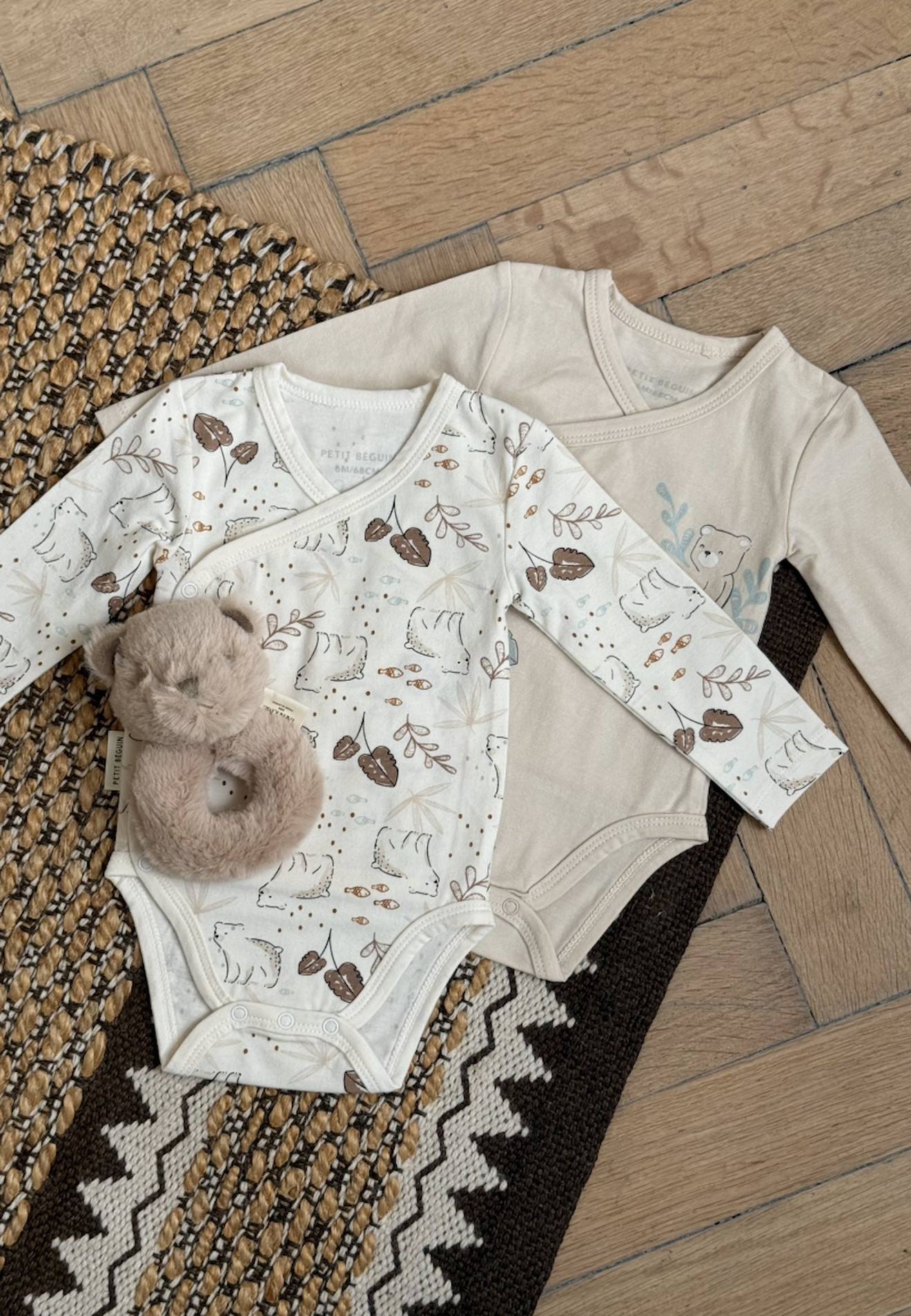 Lot De 2 Bodies Bébé Manches Longues Ouverture Croisée Câlins Ecru