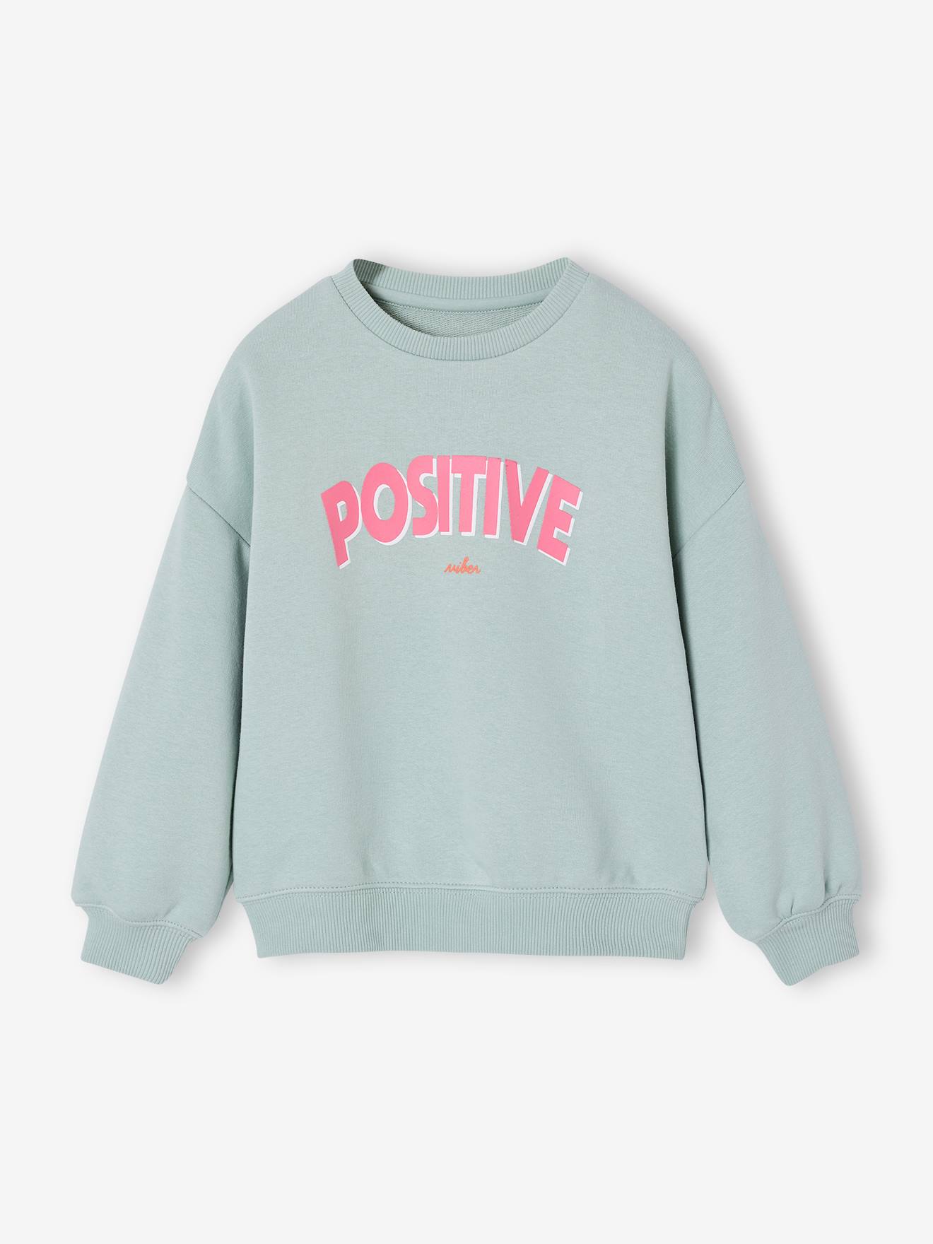Sweat fille message positif vert d'eau