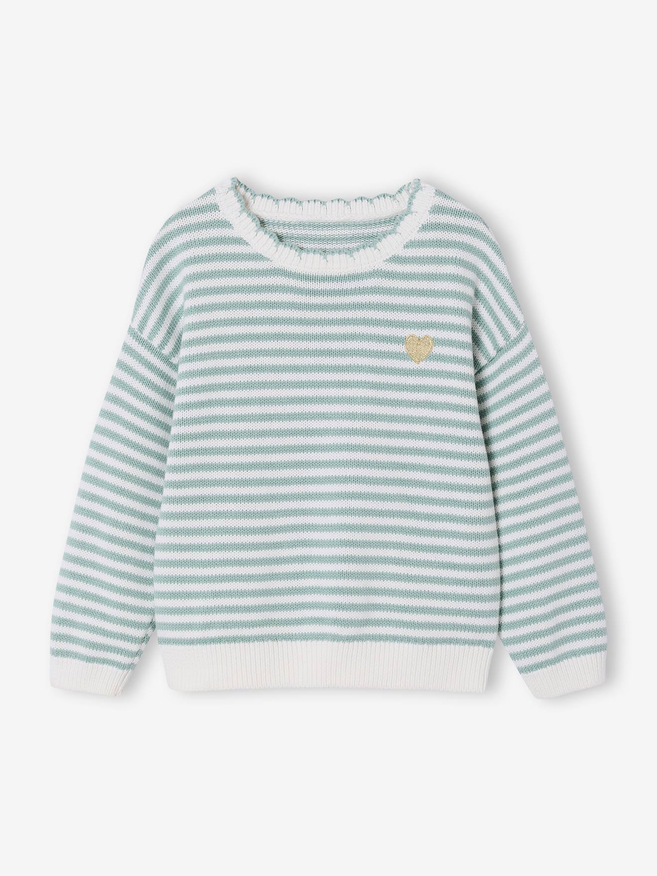Pull fille rayures bleu gris 14 €