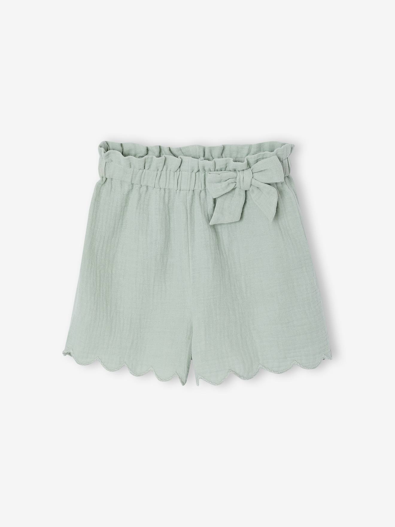 Short fille volant en gaze de coton vert sauge 20 €