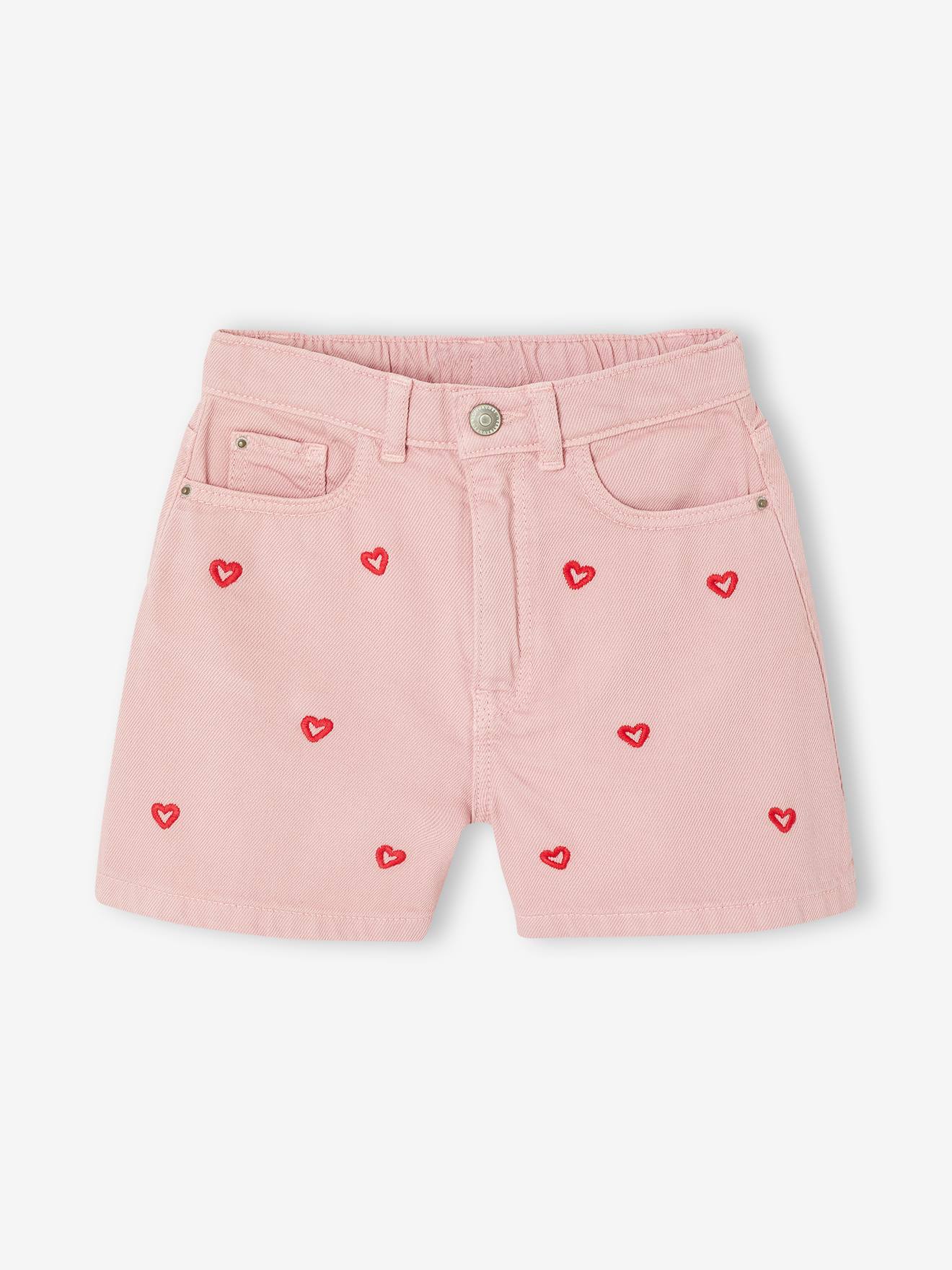 Short fille brodé rose