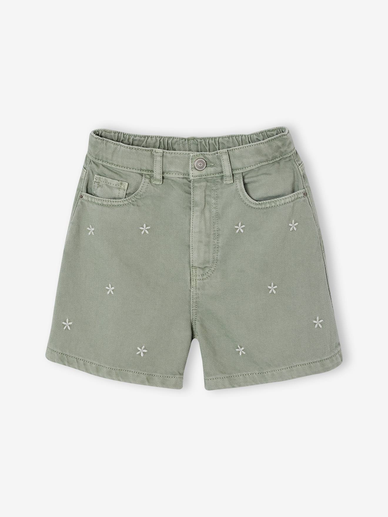 Short fille brodé vert sauge