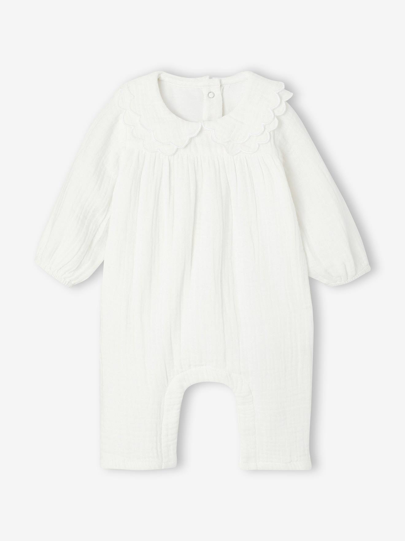 Combinaison bébé en gaze de coton écru