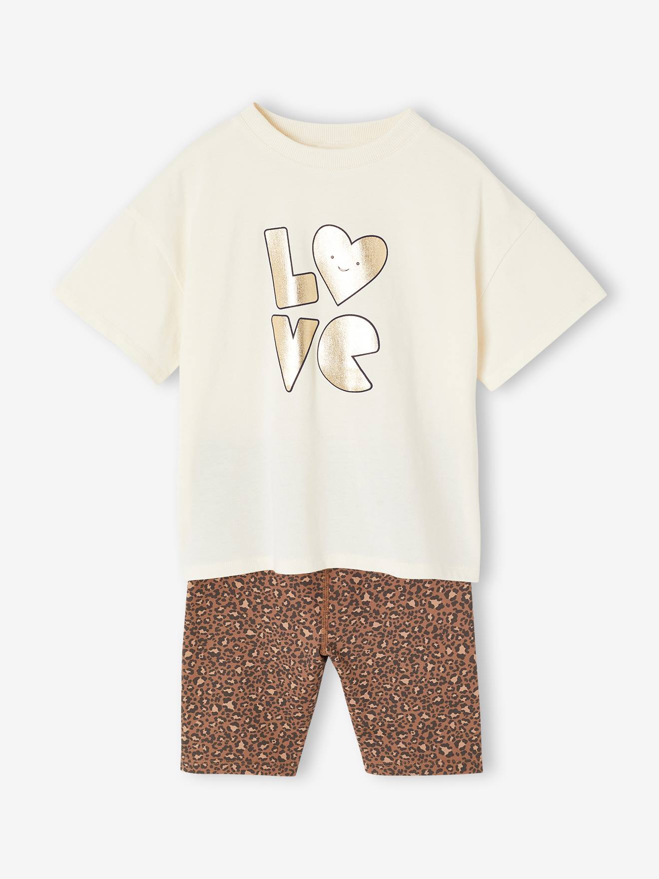Ensemble fille léopard T-shirt et cycliste sport écru