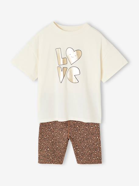 Fille-Ensemble fille léopard T-shirt et cycliste sport