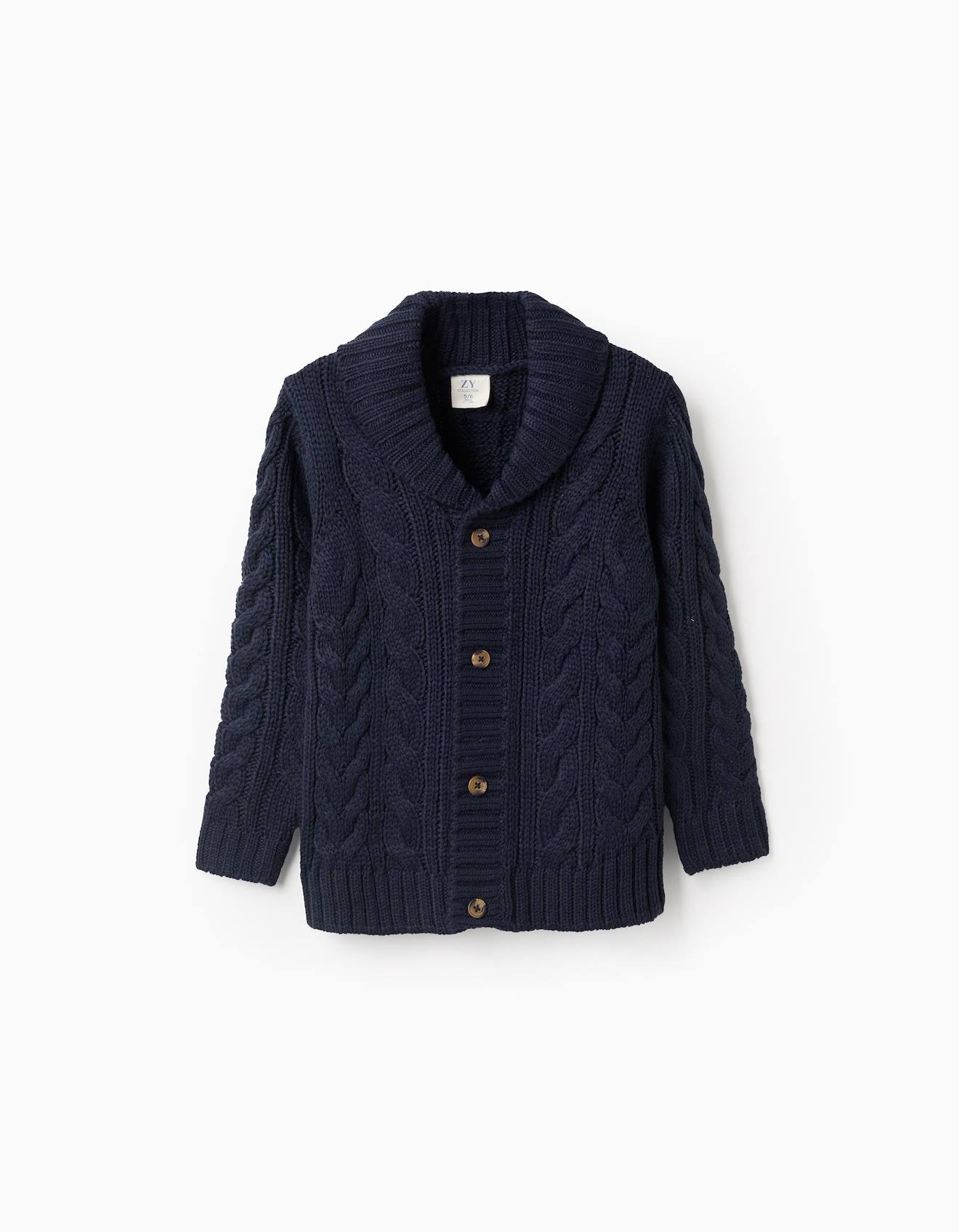 Gilet En Tricot, En Bleu Foncé, Avec Col Châle Bleu Foncé