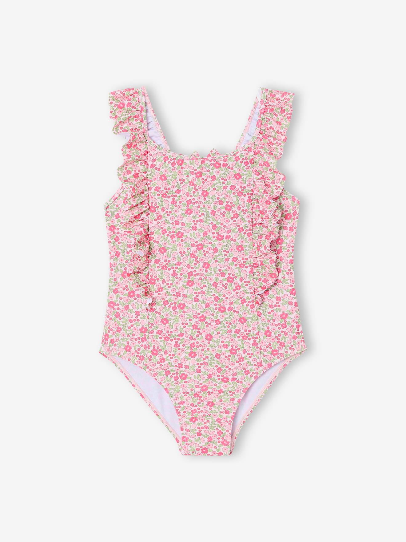 Maillot de bain fille à fleurs rose pâle