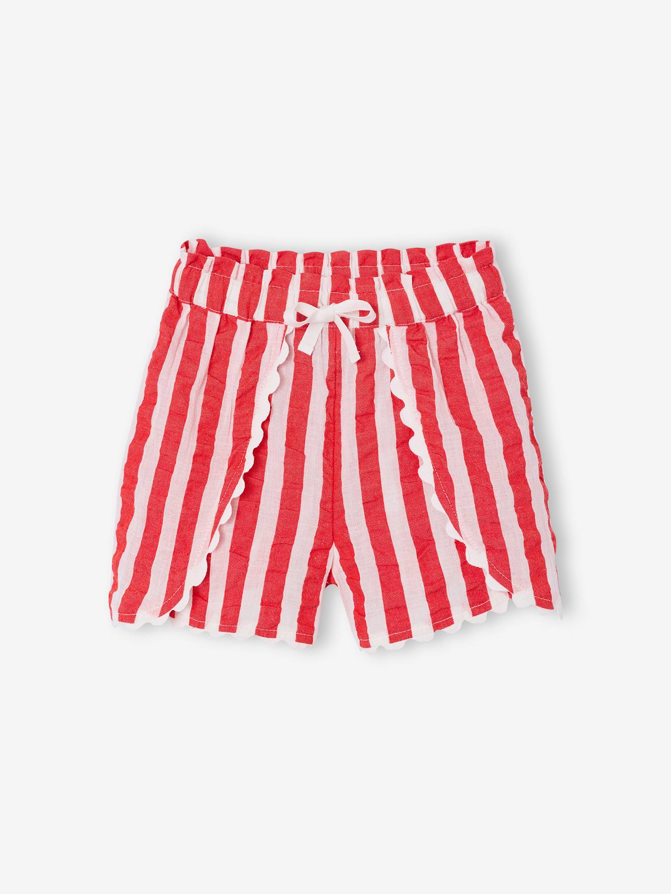 Short fille en seersucker rayé rouge
