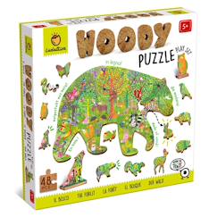 -Puzzle en bois paysage avec 12 animaux à placer – Jeu éducatif