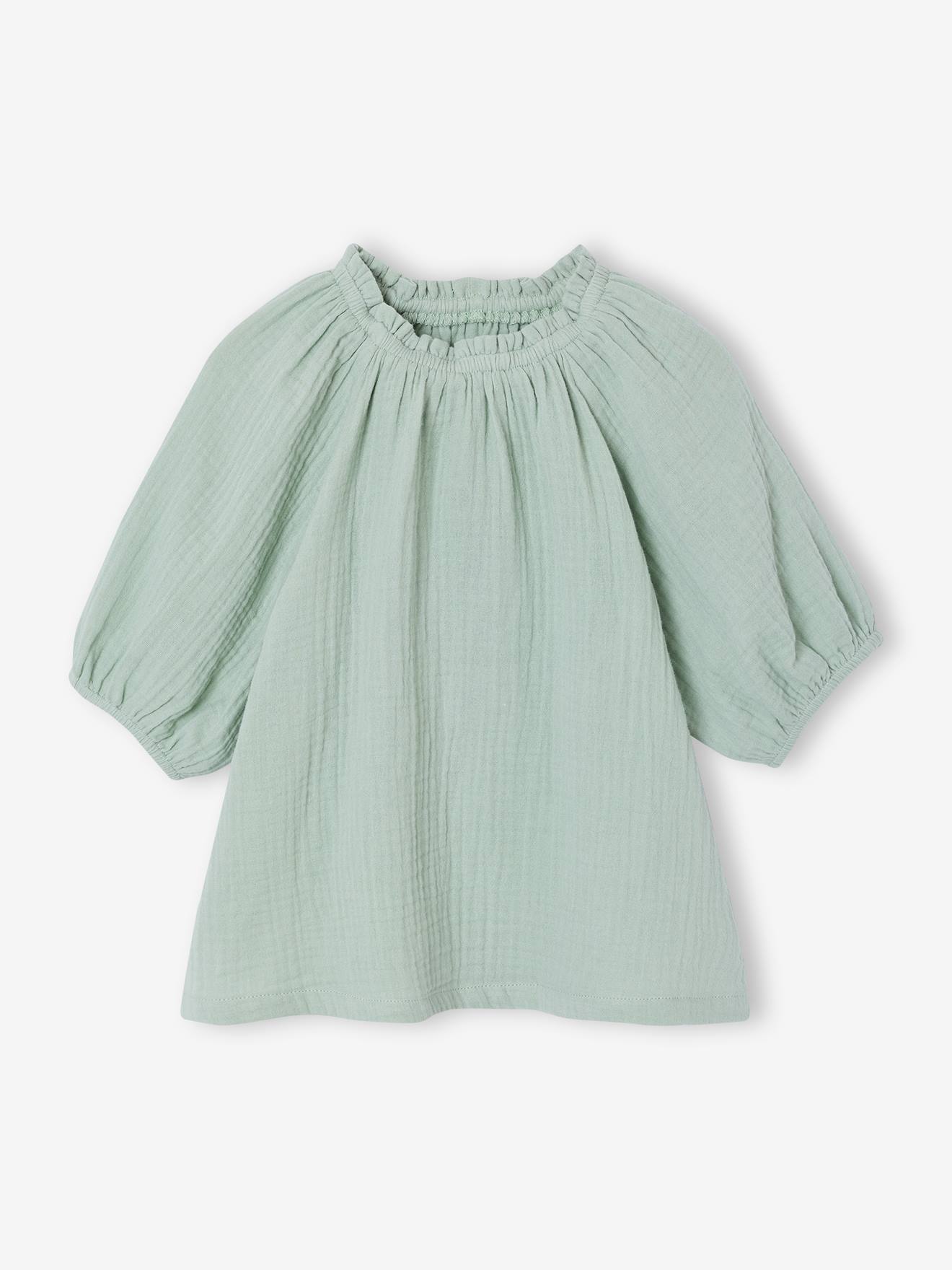 Blouse fille en gaze de coton vert sauge 9 €