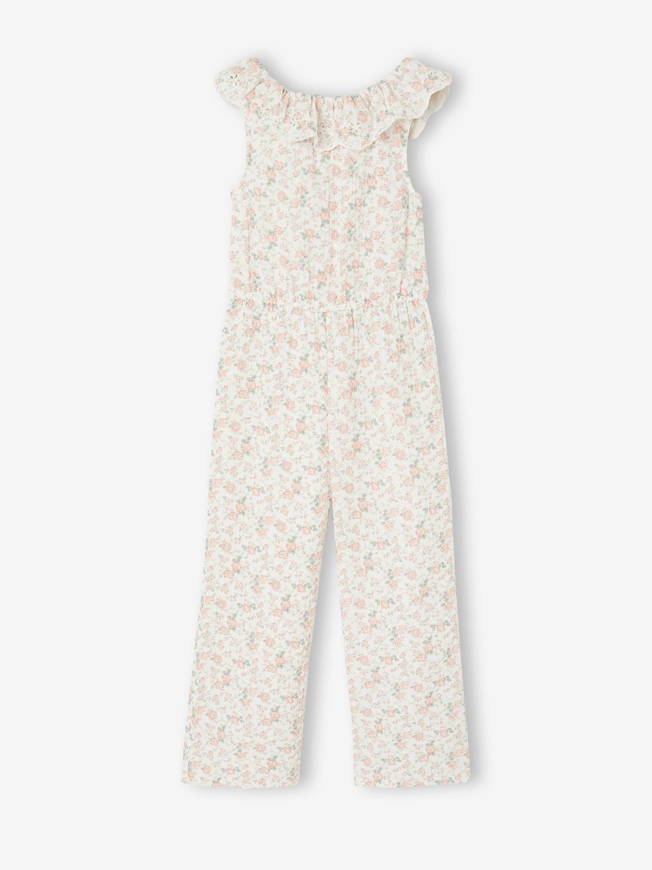Combinaison pantalon fille à fleurs rose pâle