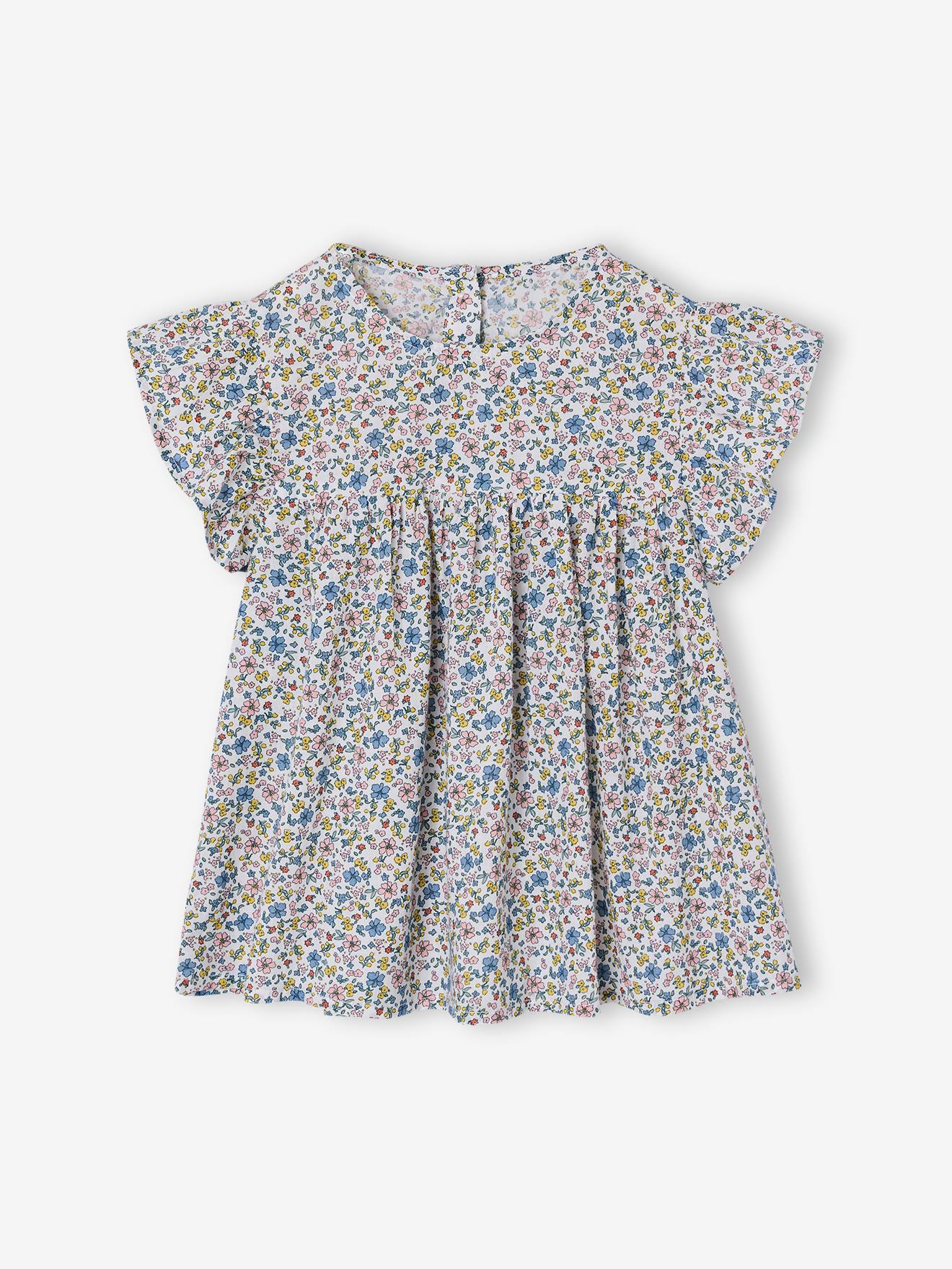 Blouse fille imprime manches courtes volants blanc imprim 12 €