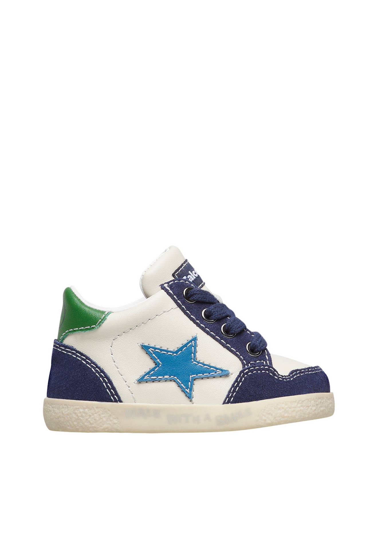 Baskets En Cuir Et Suède Alnoite High 2. Blanc-bleu-