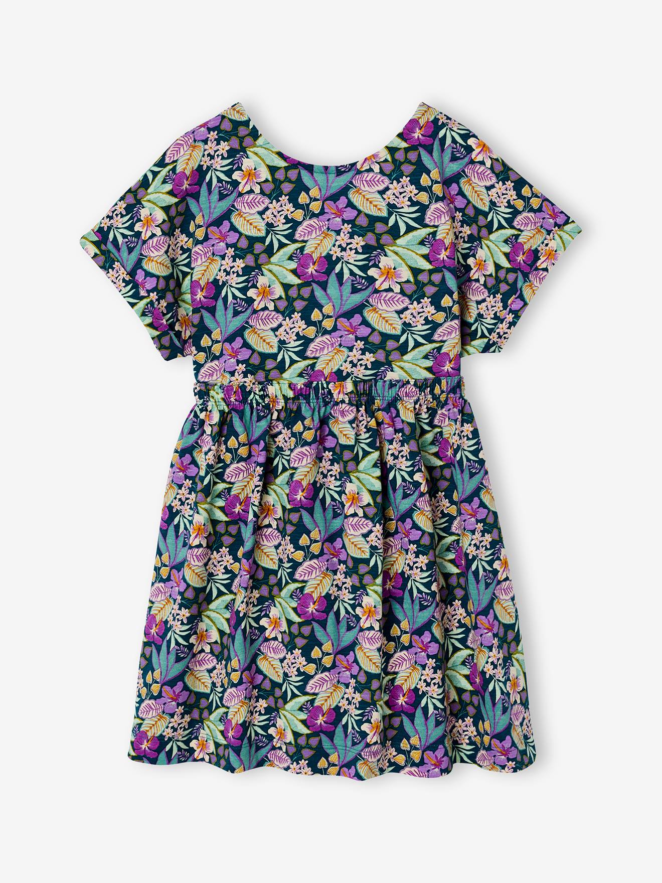 Robe fille imprimé fleurs vert