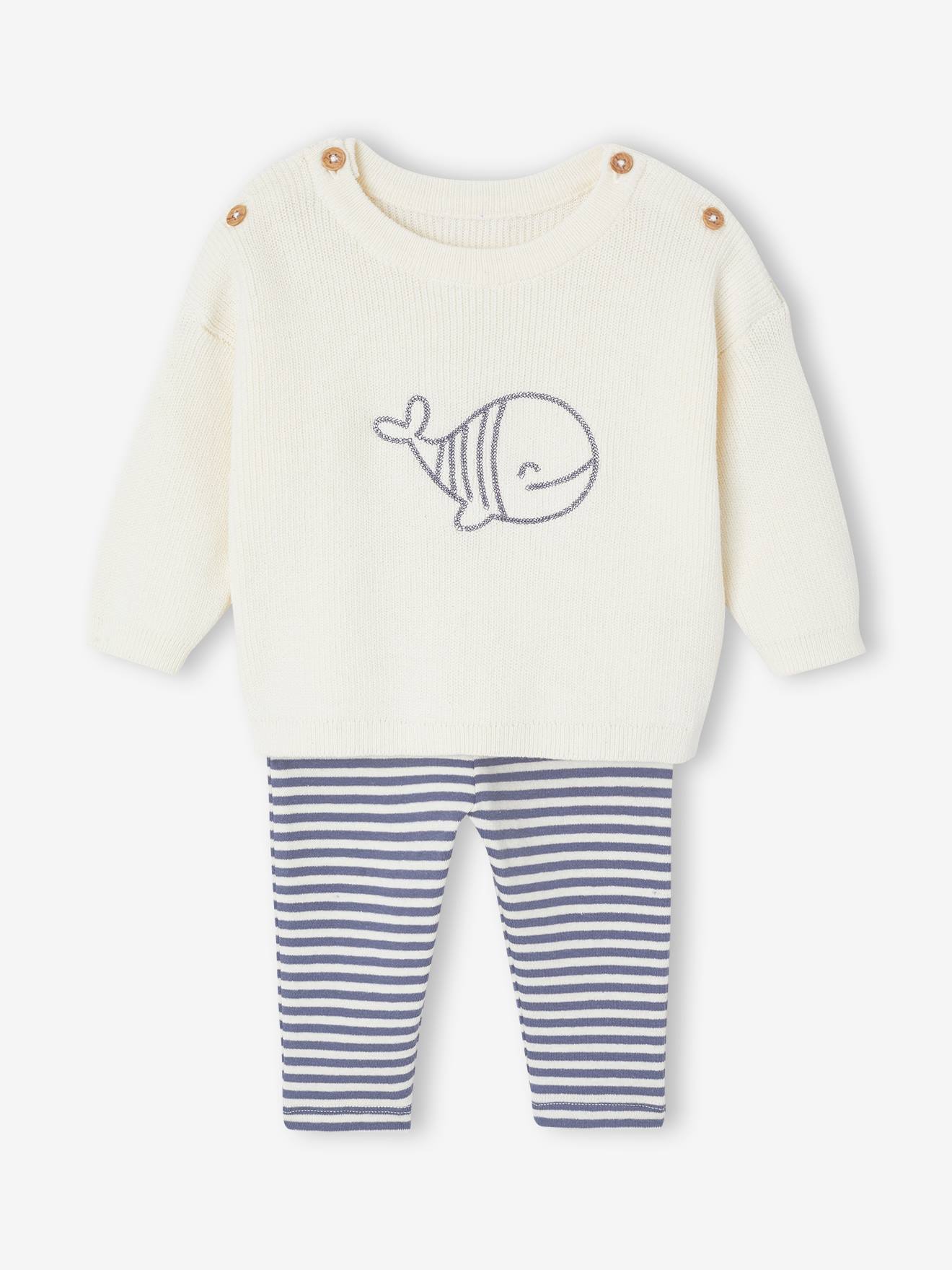 Ensemble garçon naissance en tricot bleu (Vertbaudet) - Image 2
