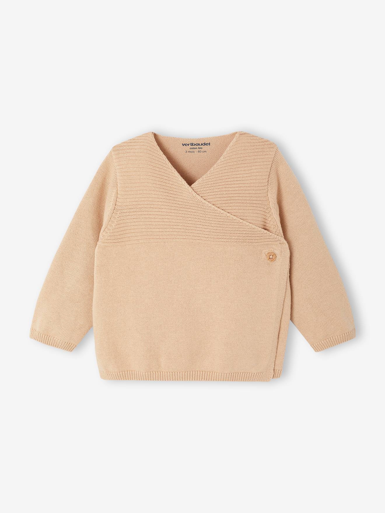 Brassière naissance fille en tricot beige