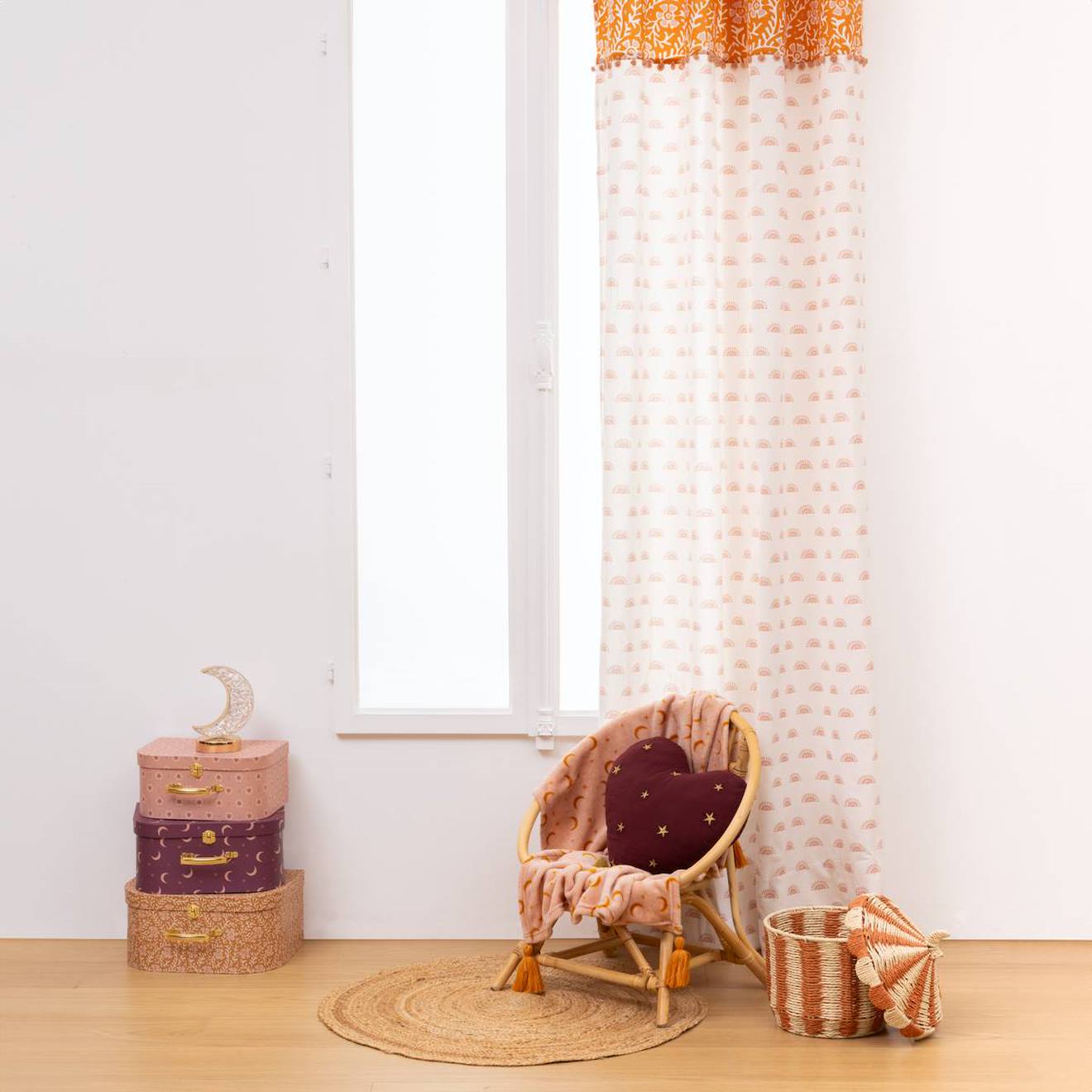 Rideau+Enfant+Orange+/+Blanc