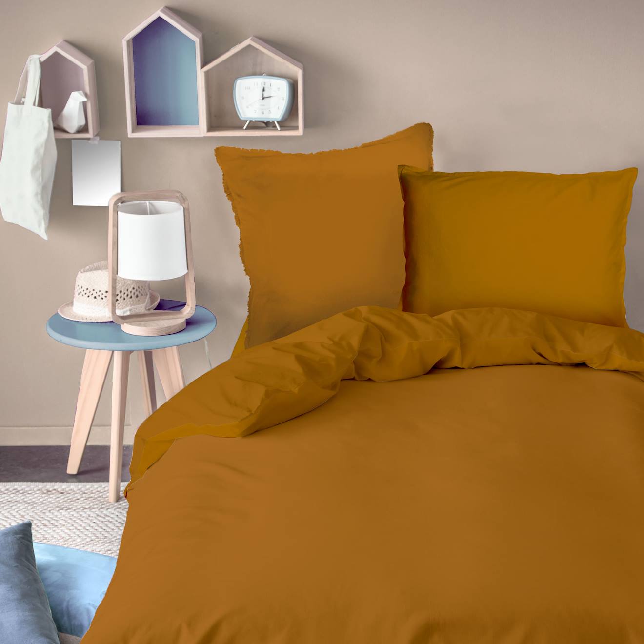 Housse De Couette Unie En Coton, Coton Lavé Caramel