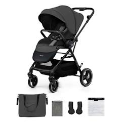 Puériculture-Poussette-Poussette 2 en 1 Kinderkraft YOXI avec Roues Anti-Crevaison, Dossier Réglable, Nacelle Confortable et UPF50+