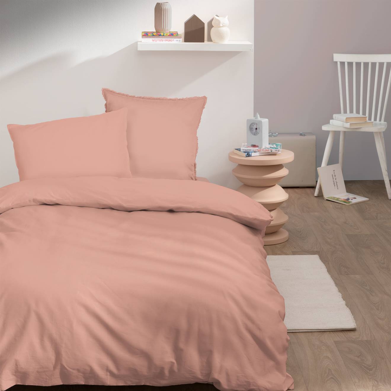 Housse De Couette Unie En Coton, Coton Lavé Nude