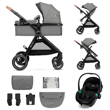 Kinderkraft - Poussette Kinderkraft Esme 3 En 1 Avec Siège Auto Mink Pro I-size, Travel System, Pliage Compact Et Roues Tpe Amorties Gris