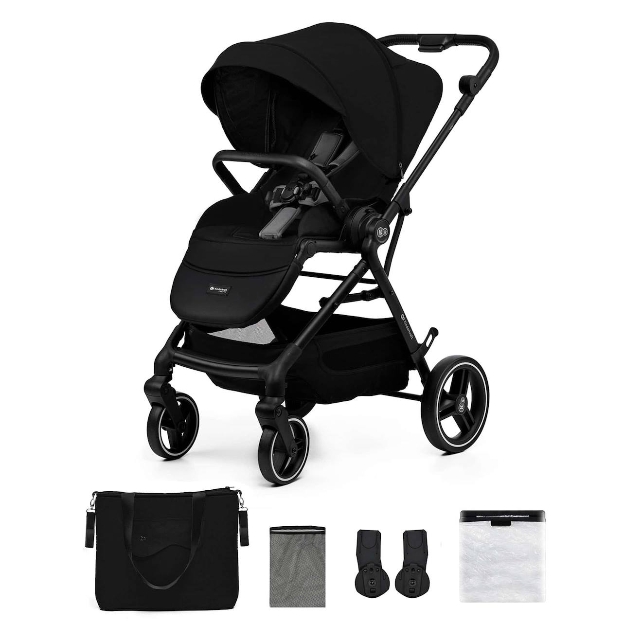 Poussette 2 En 1 Kinderkraft Yoxi Avec Roues Anti-crevaison, Dossier Réglable, Nacelle Confortable Et Upf50+ Noir