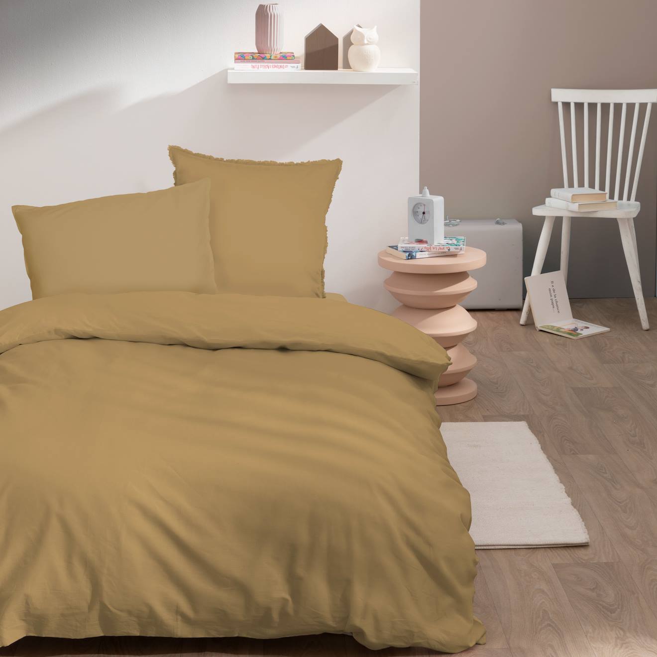 Housse De Couette Unie En Coton, Coton Lavé Miel
