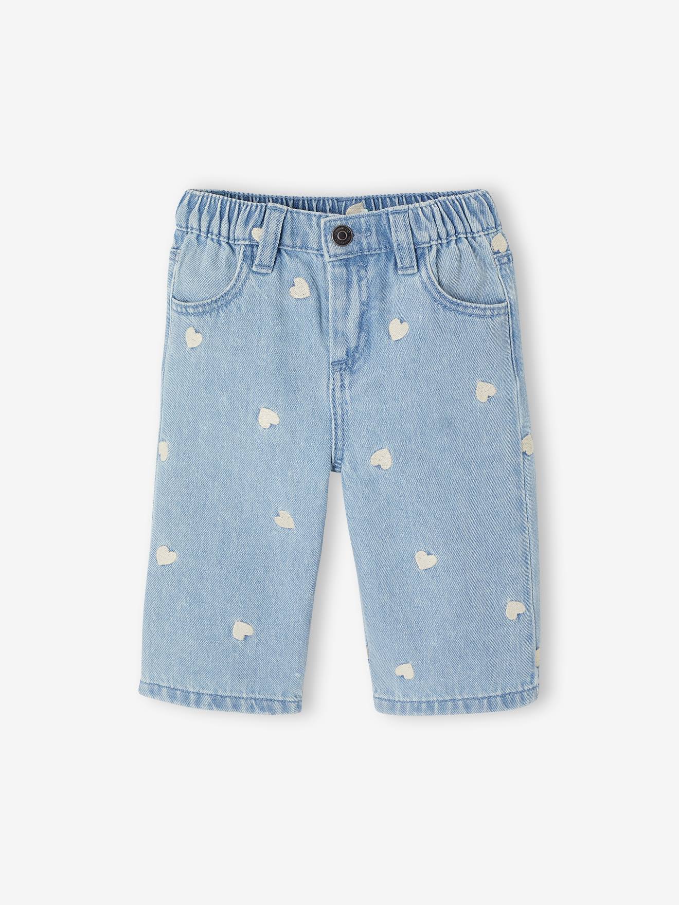 Jean large bb fille petits coeurs brods double stone 18 €