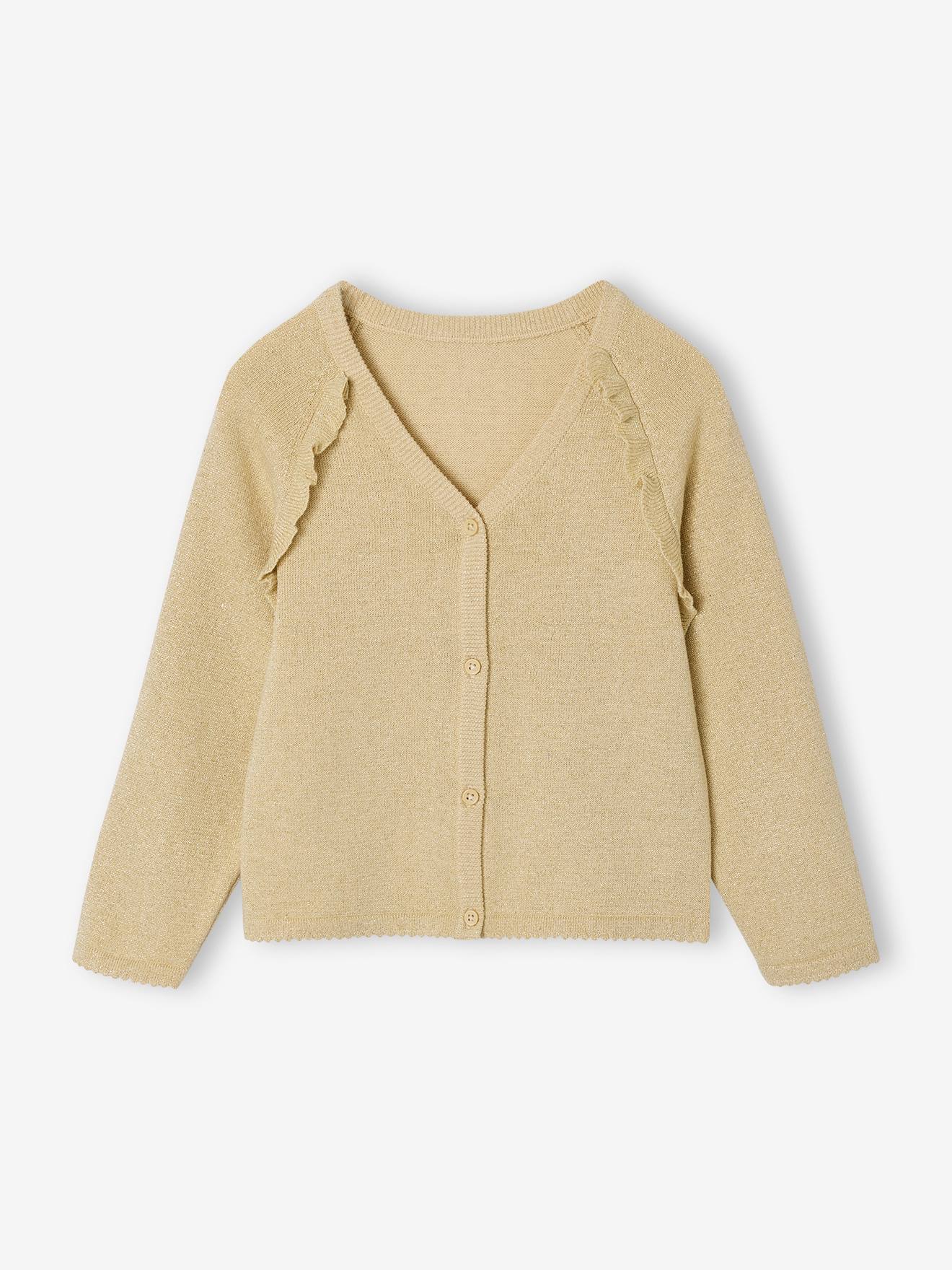 Gilet fille à volants cérémonie beige doré
