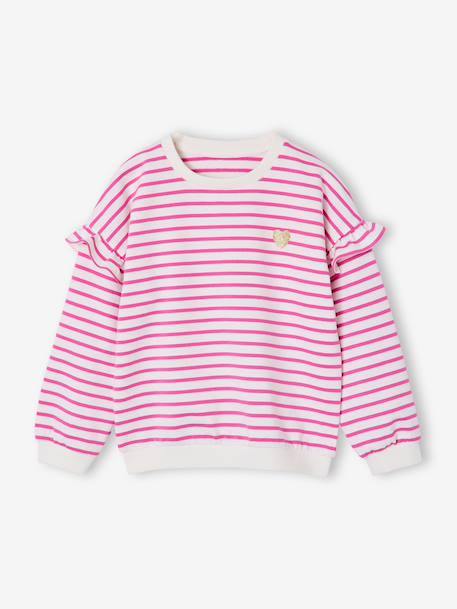 Sweat fille rayé manches à volants  - vertbaudet enfant