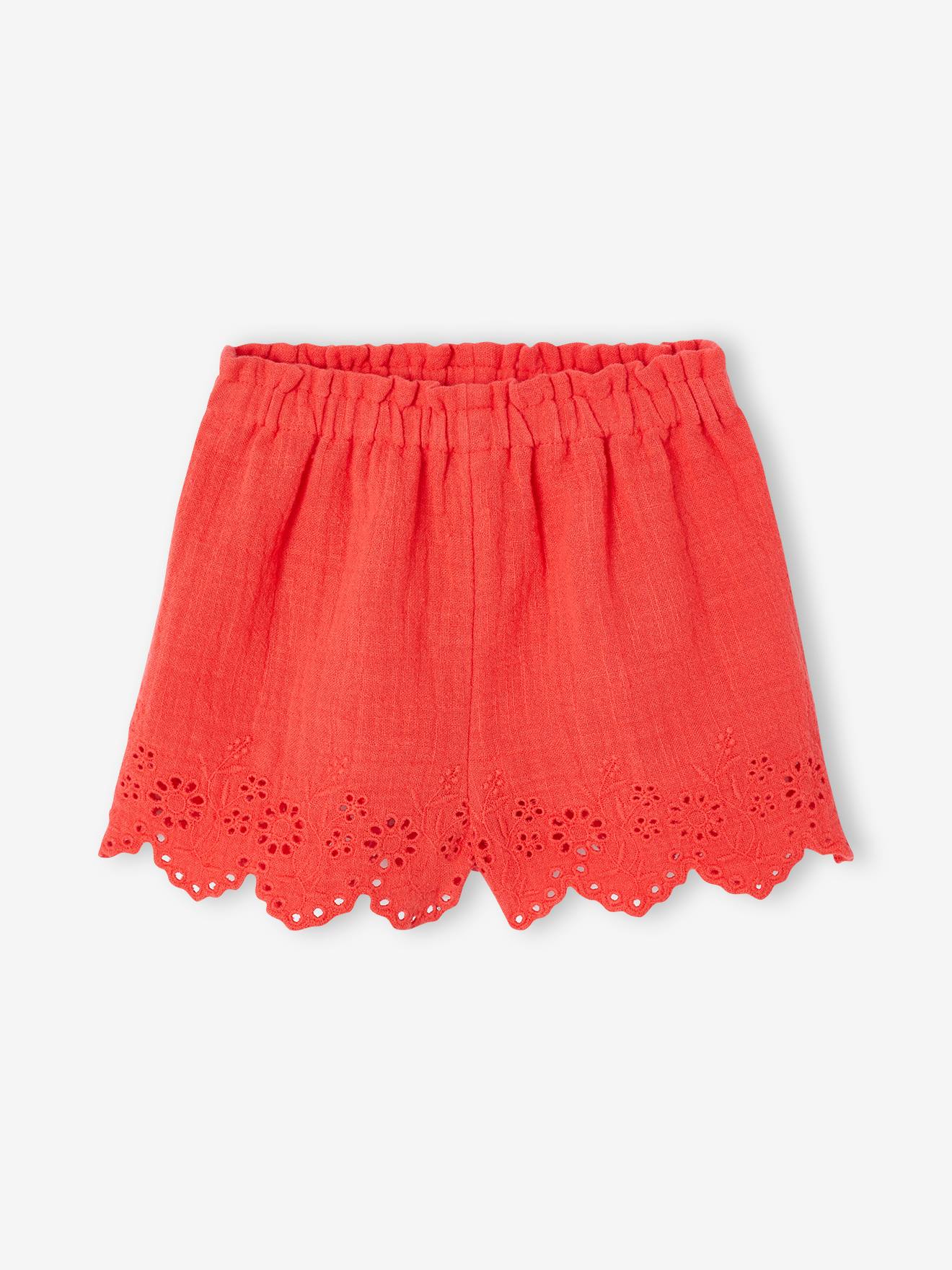 Short bébé fille en gaze de coton rouge