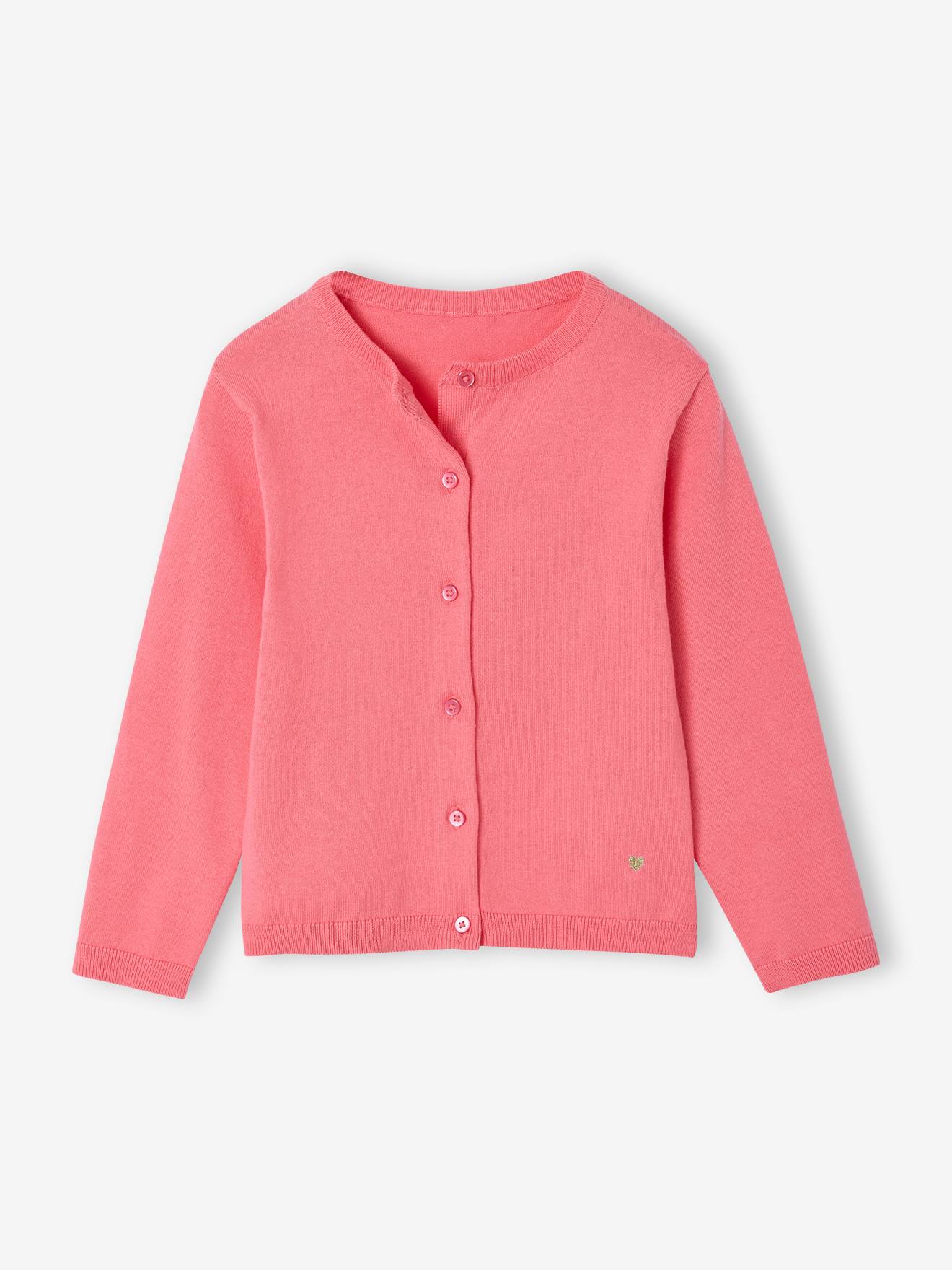 Gilet fille maille fine BASICS rose bonbon