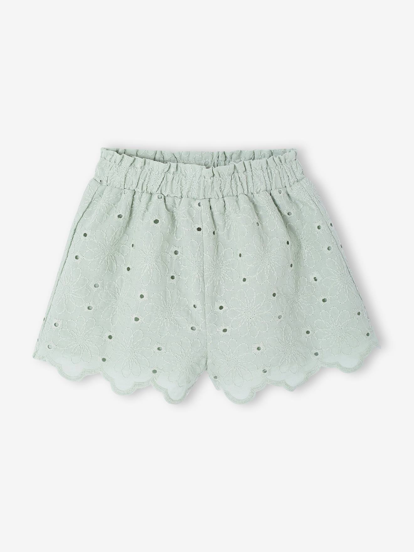 Short bébé fille broderie anglaise vert sauge
