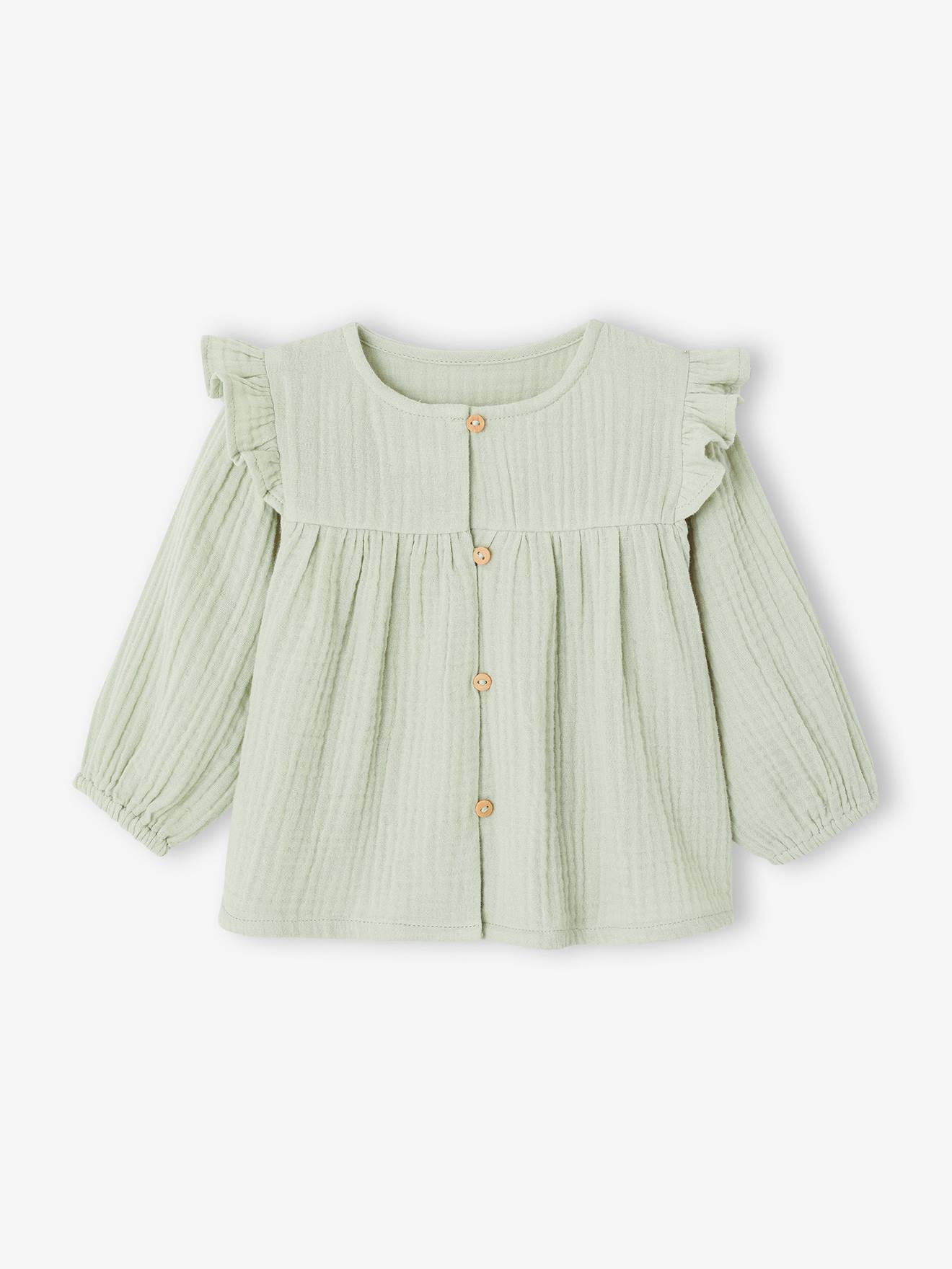 Blouse bb gaze de coton volants vert amande 10 €