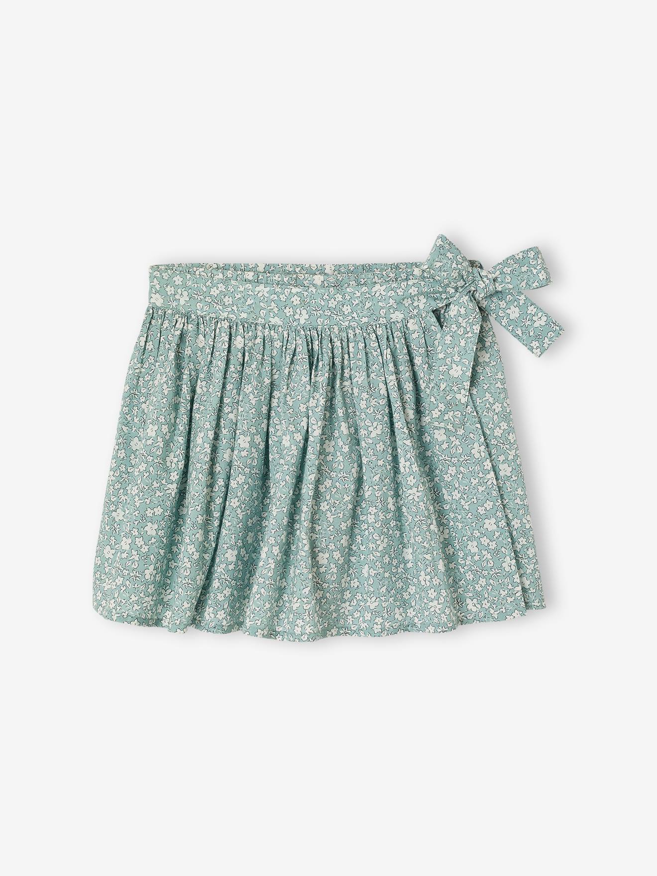 Jupe-short fille imprimée vert d'eau