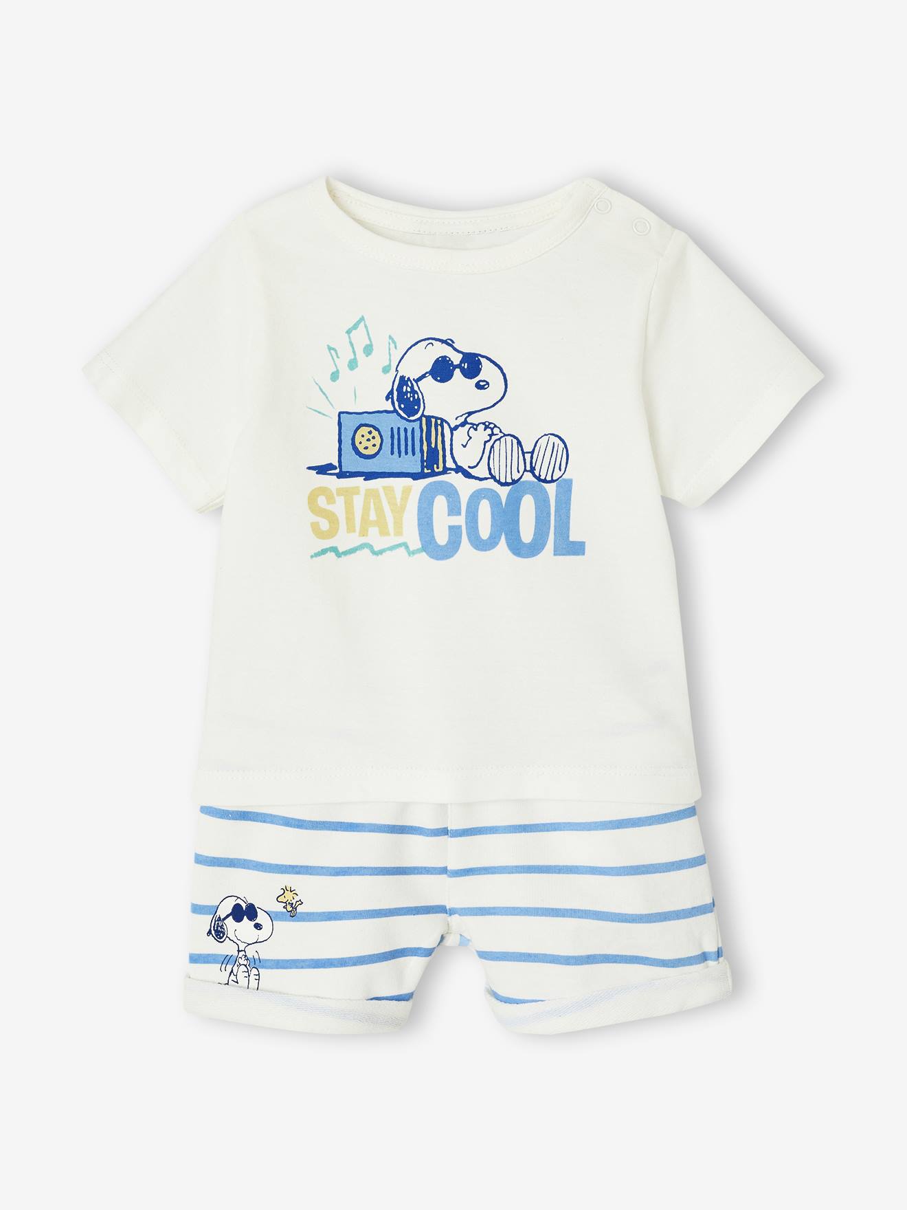 Ensemble bébé t-shirt et short Snoopy rayé bleu