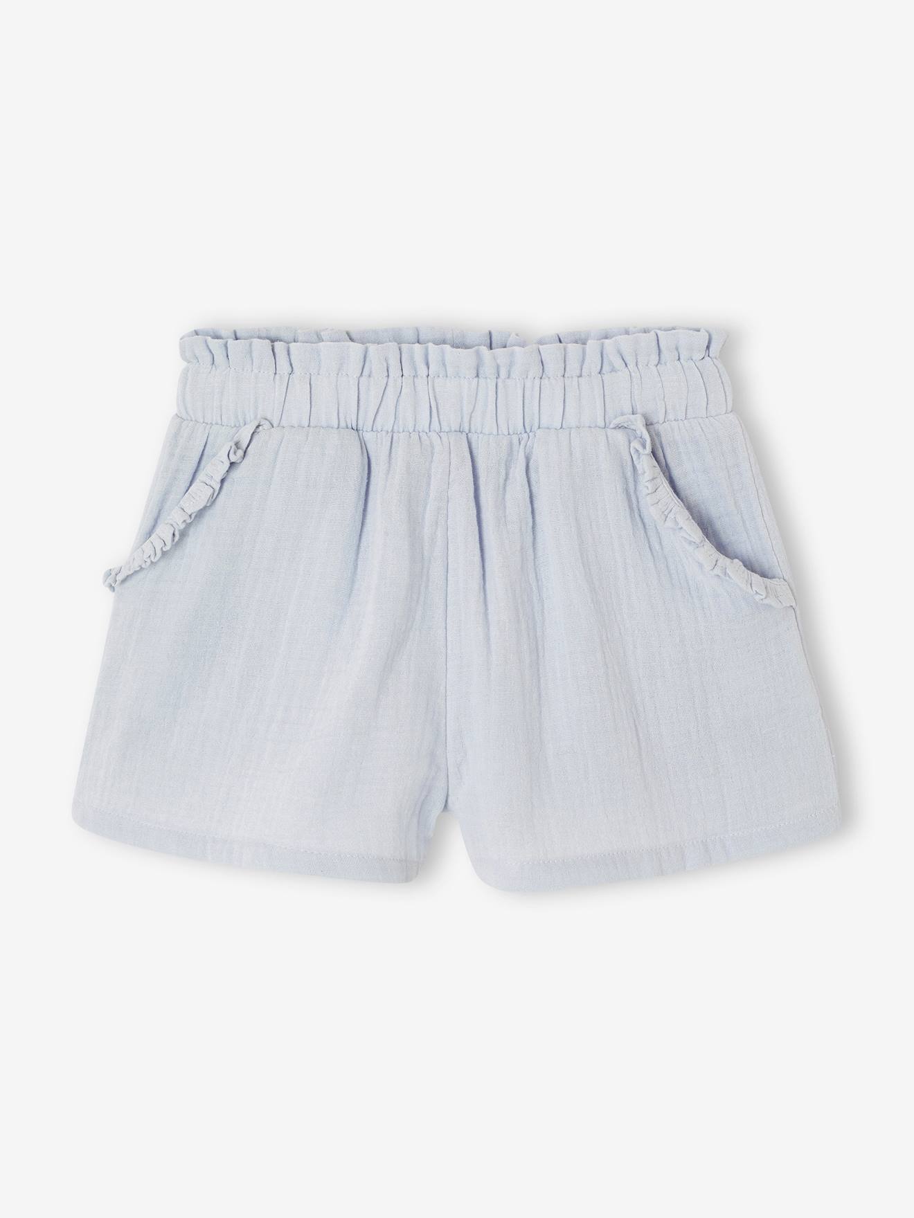 Short fille taille en gaze de coton bleu ple 12 €