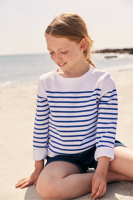 Fille-Marinière col bateau en coton amiral enfant