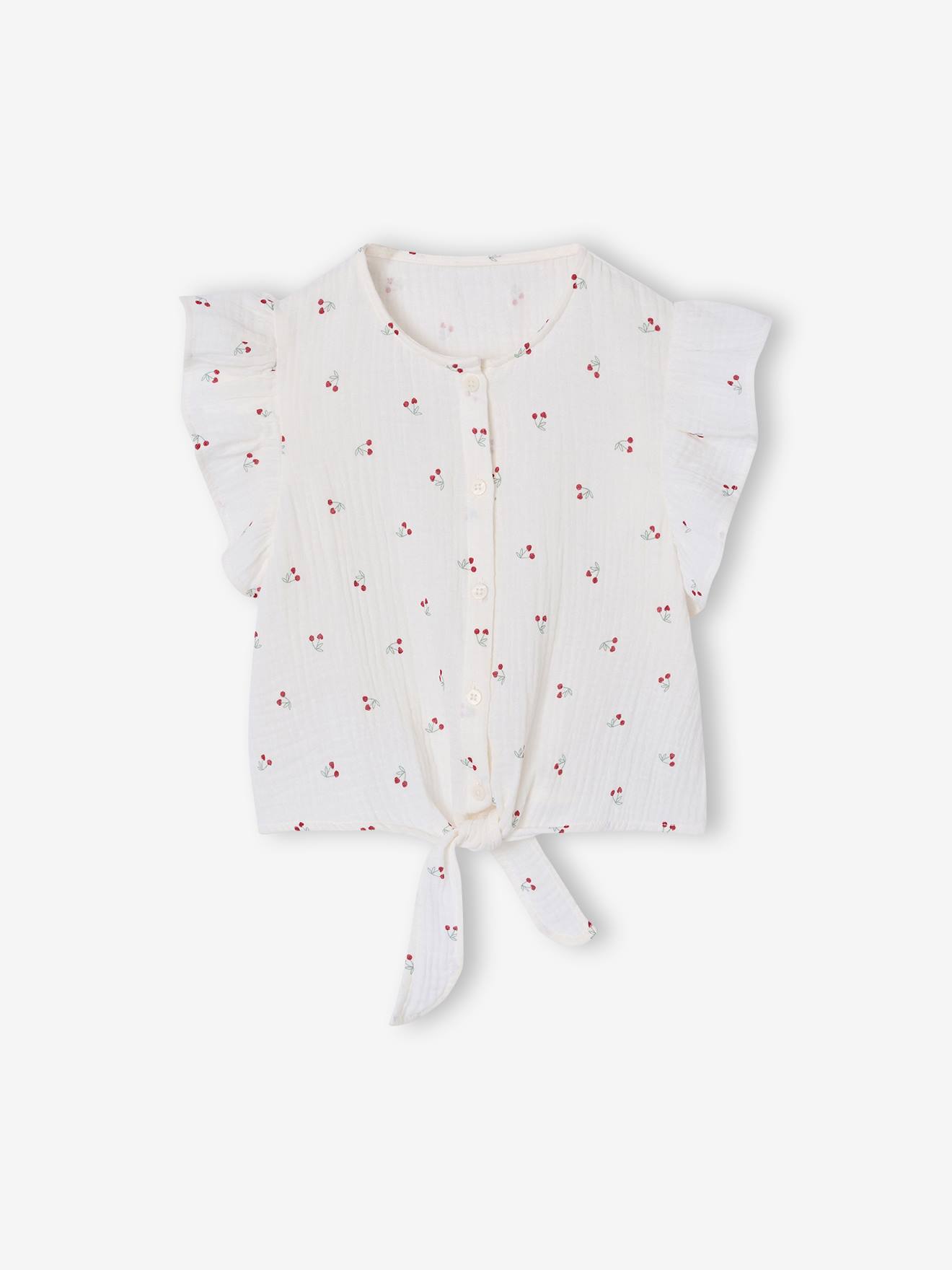 Blouse fille manches volantes vanille 12 €