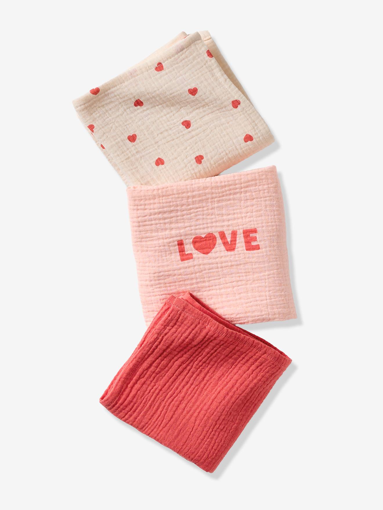 Lot 3 langes en gaze de coton MON COEUR rose imprimé (Vertbaudet) - Image 2
