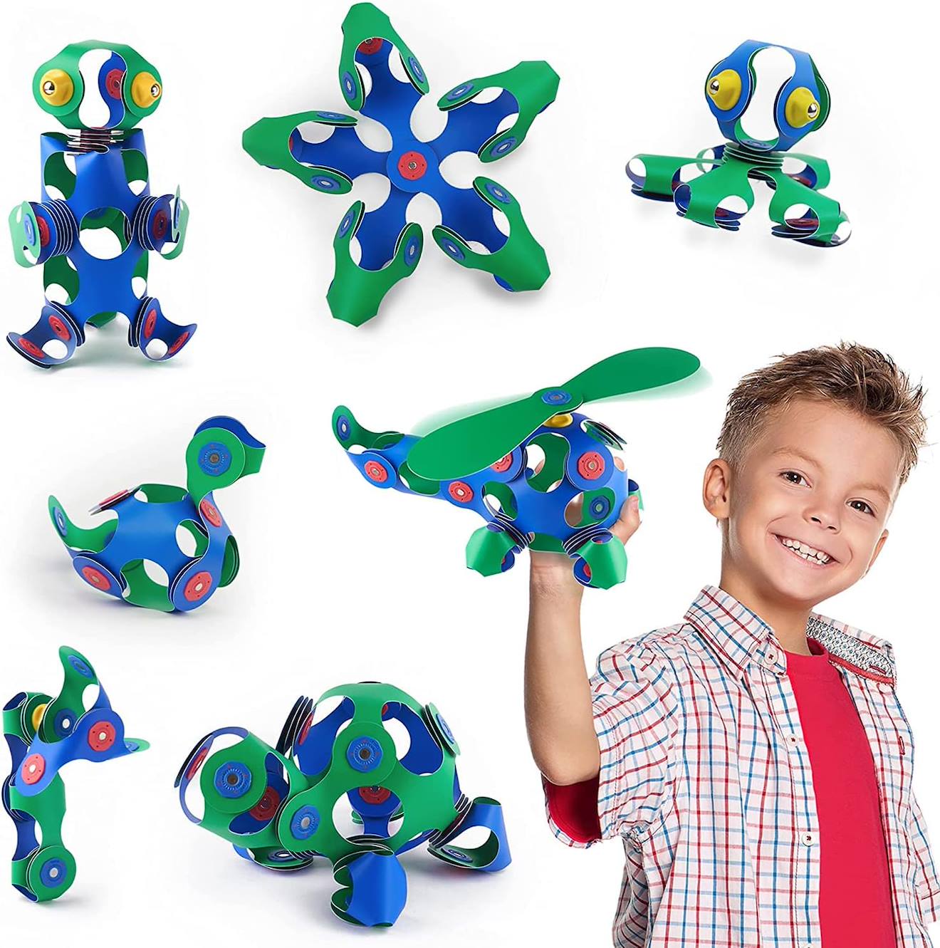Crew Pack (bleu/vert) Clixo - Jeu De Construction Magnétique, Flexible, Durable Et Imaginatif – 30 Pièces – Dès 4 Ans Vert