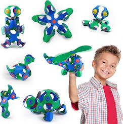 Jouet-Crew pack (bleu/vert) clixo - jeu de construction magnétique, flexible, durable et imaginatif – 30 pièces – dès 4 ans