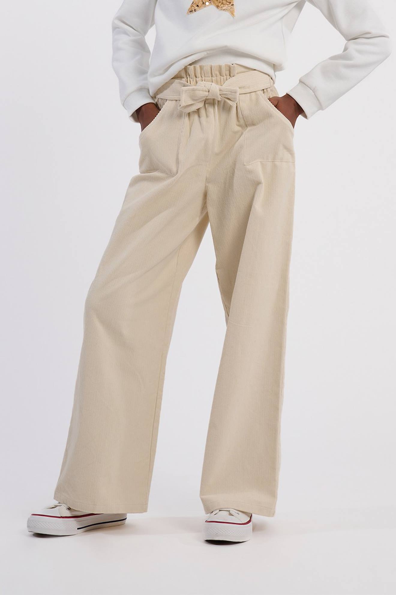 Pantalon En Velours, Taille Paper Bag Écru